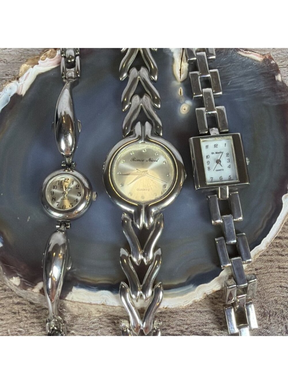 Vintage 1990s Lot Silver Tone Quartz Wristwatches Set Of 3 Working New Batteries - Picture 2 of 16